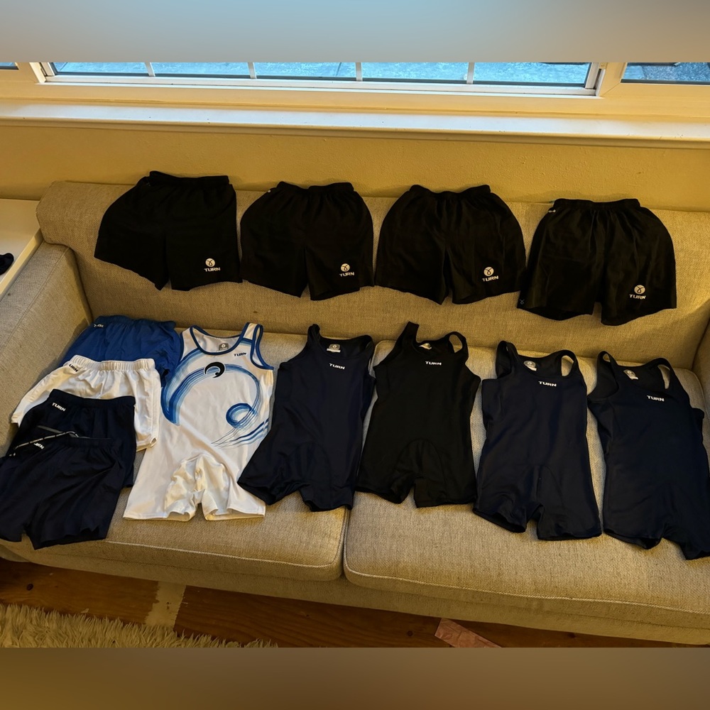 HUGE TURN BOYS GYMNASTICS BUNDLE! Leos, tights, workout/competition shorts socks